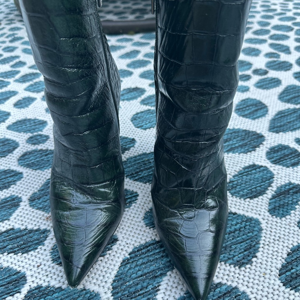 Elegant, Dark Green Croc-Embossed Women's Booties by Vince Camuto